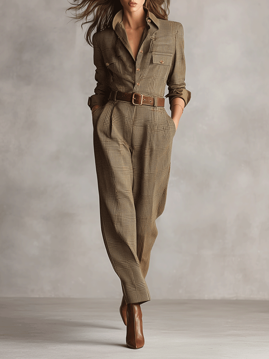 Célia | Bruine Overall met Verfijnde Details