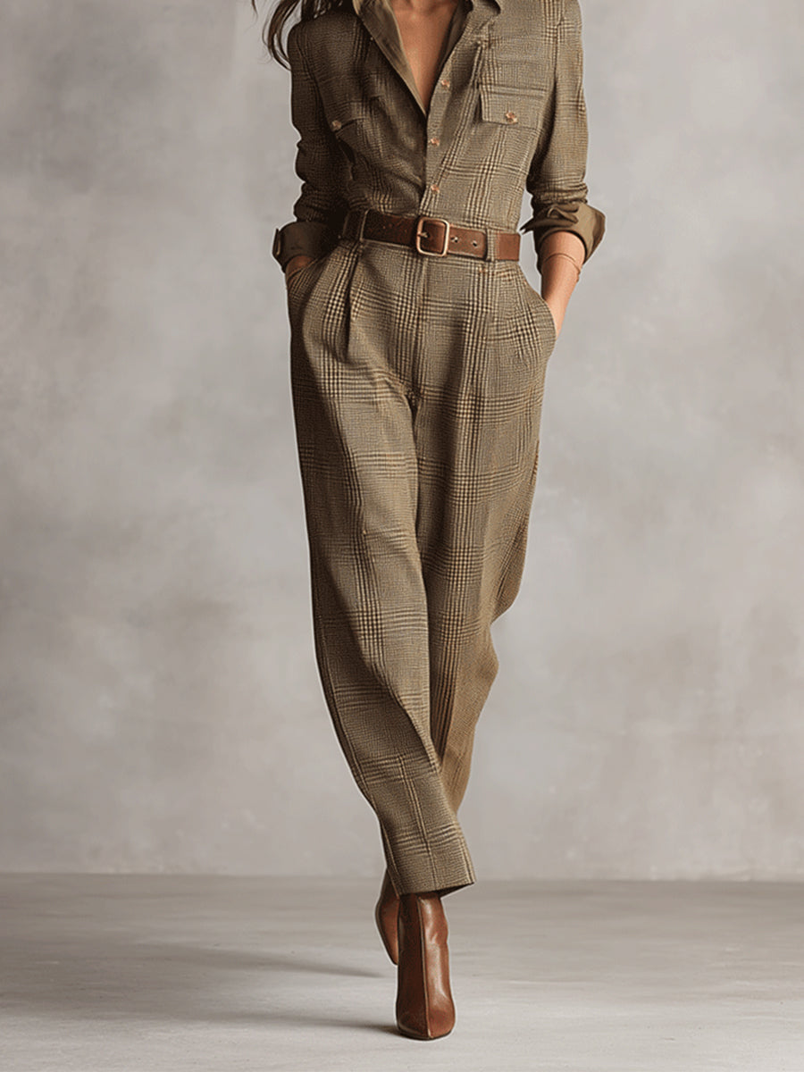 Célia | Bruine Overall met Verfijnde Details