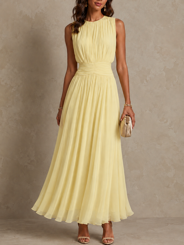 Roxanne | Mouwloze Maxi-jurk met Geplooide Taille