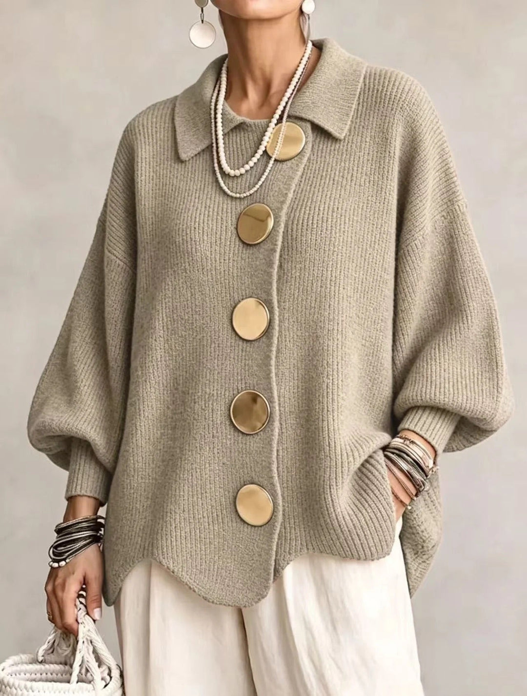 Karina | Oversized Vest met Kraag en Knopen