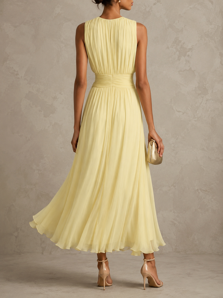 Roxanne | Mouwloze Maxi-jurk met Geplooide Taille