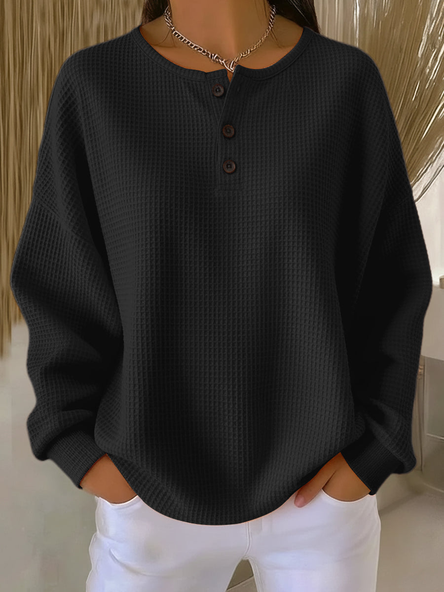 Bregje | Gezellige Henley-sweatshirt met wafelstructuur