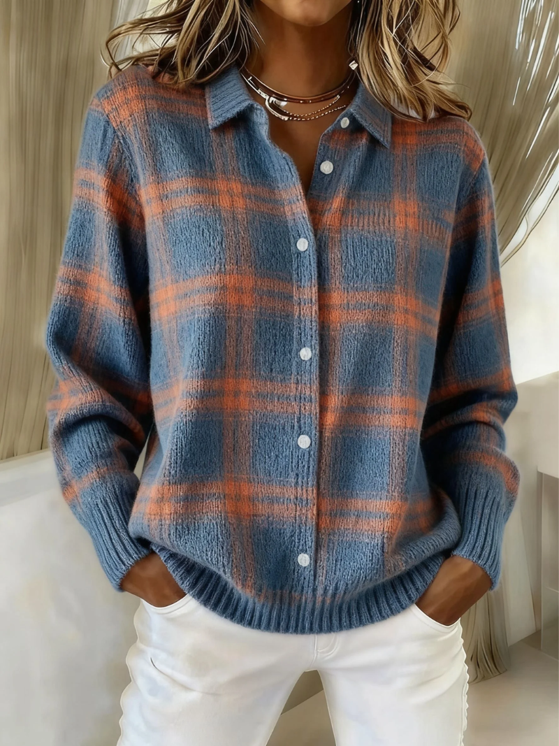 Jeanine | Warm blauw geruit vest