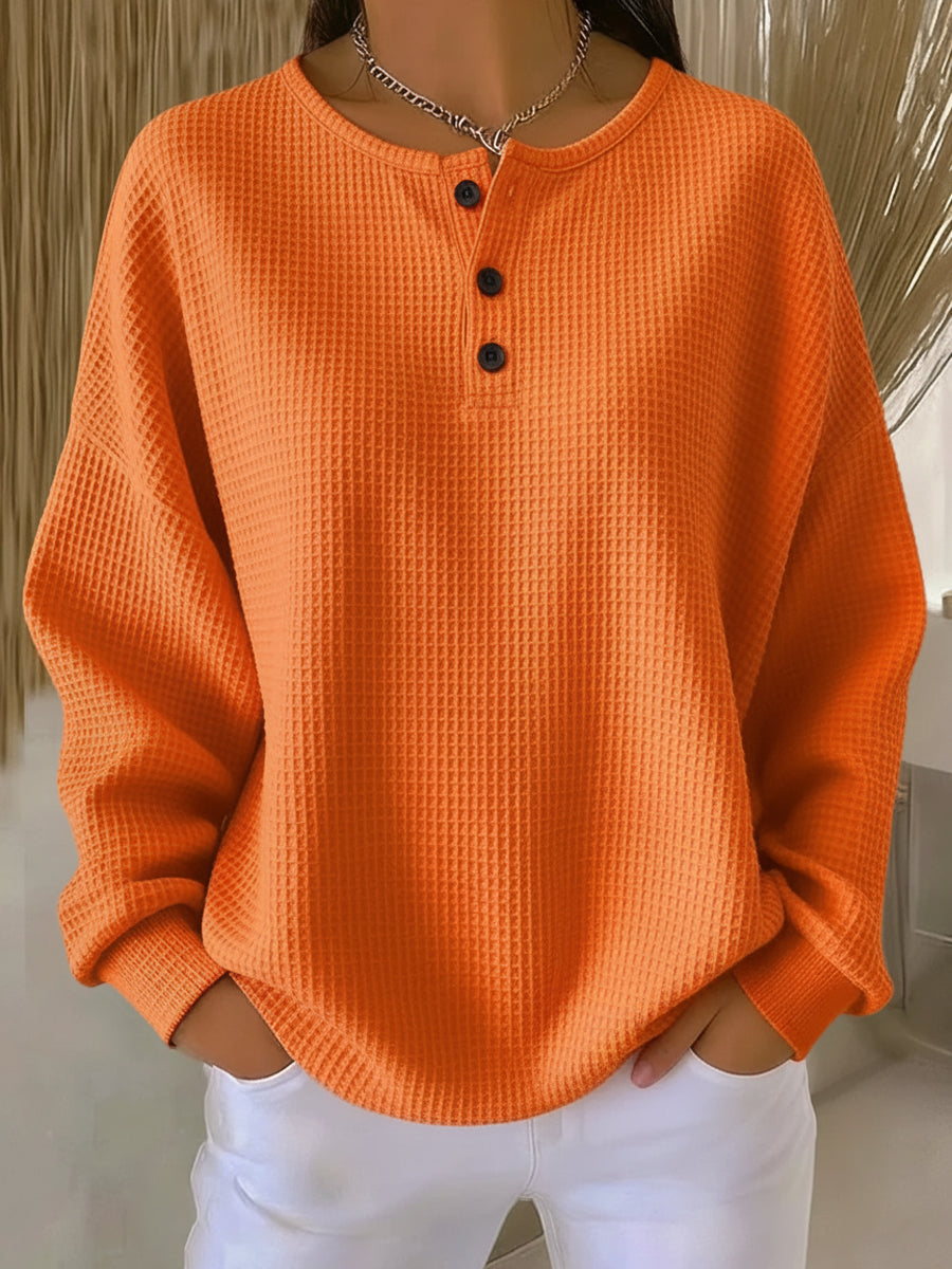 Bregje | Gezellige Henley-sweatshirt met wafelstructuur
