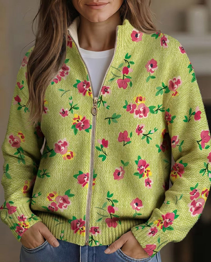 Pauline | Roze bloemenlimoen vest met rits