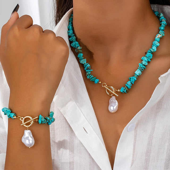 Set ketting en armband met turkoois en parel