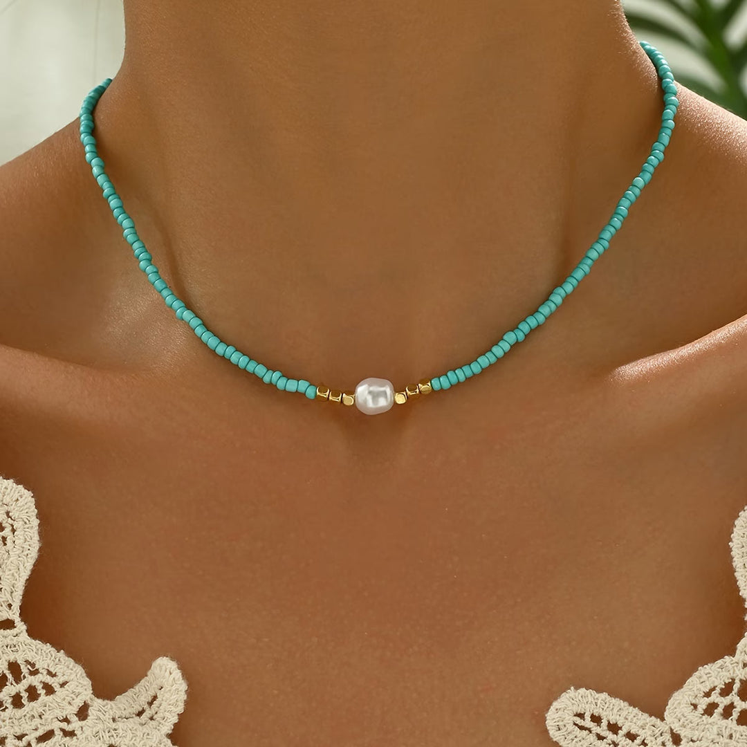 Minimalistische ketting met turkoois en parels