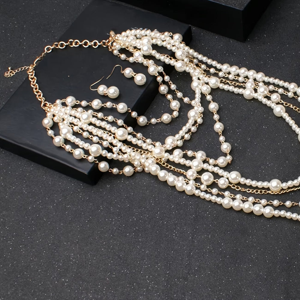 Boho statement set met meerlaagse parels