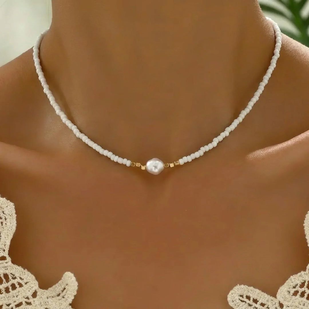 Minimalistische ketting met turkoois en parels