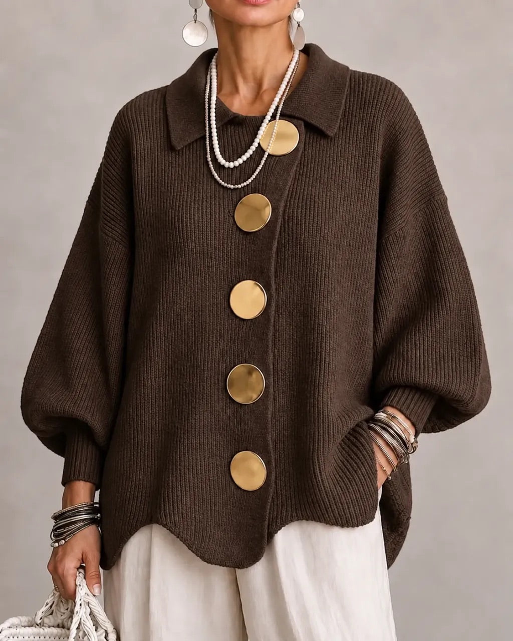 Karina | Oversized Vest met Kraag en Knopen