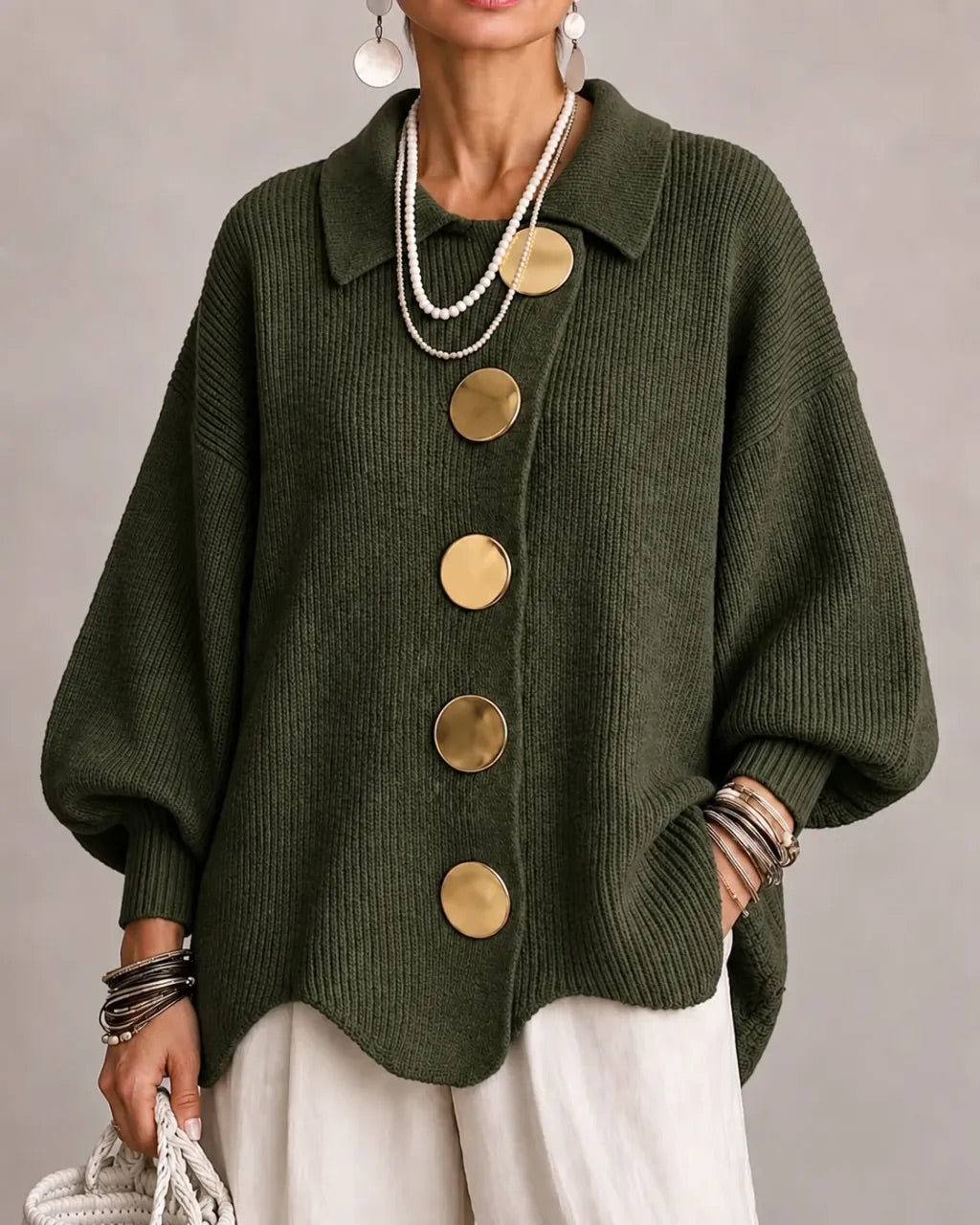 Karina | Oversized Vest met Kraag en Knopen