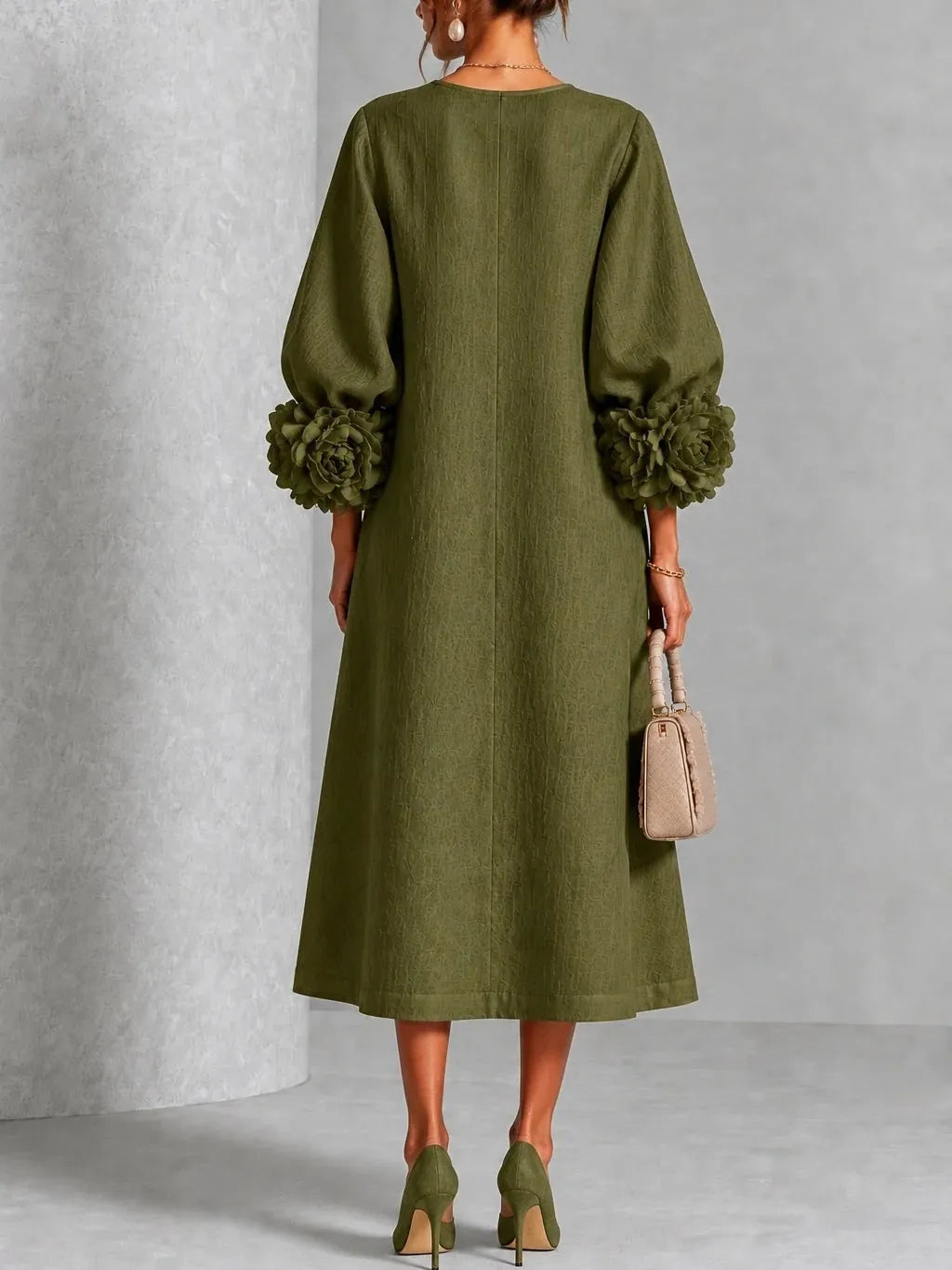 Ivy | Midi-jurk met Rozenmanchetten