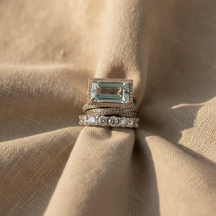 Lorenza set van 3 art deco ringen met aquamarijn